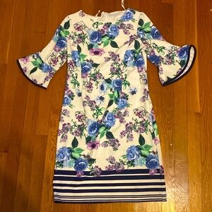 Studio One Blue & Purple Floral Print White Dress